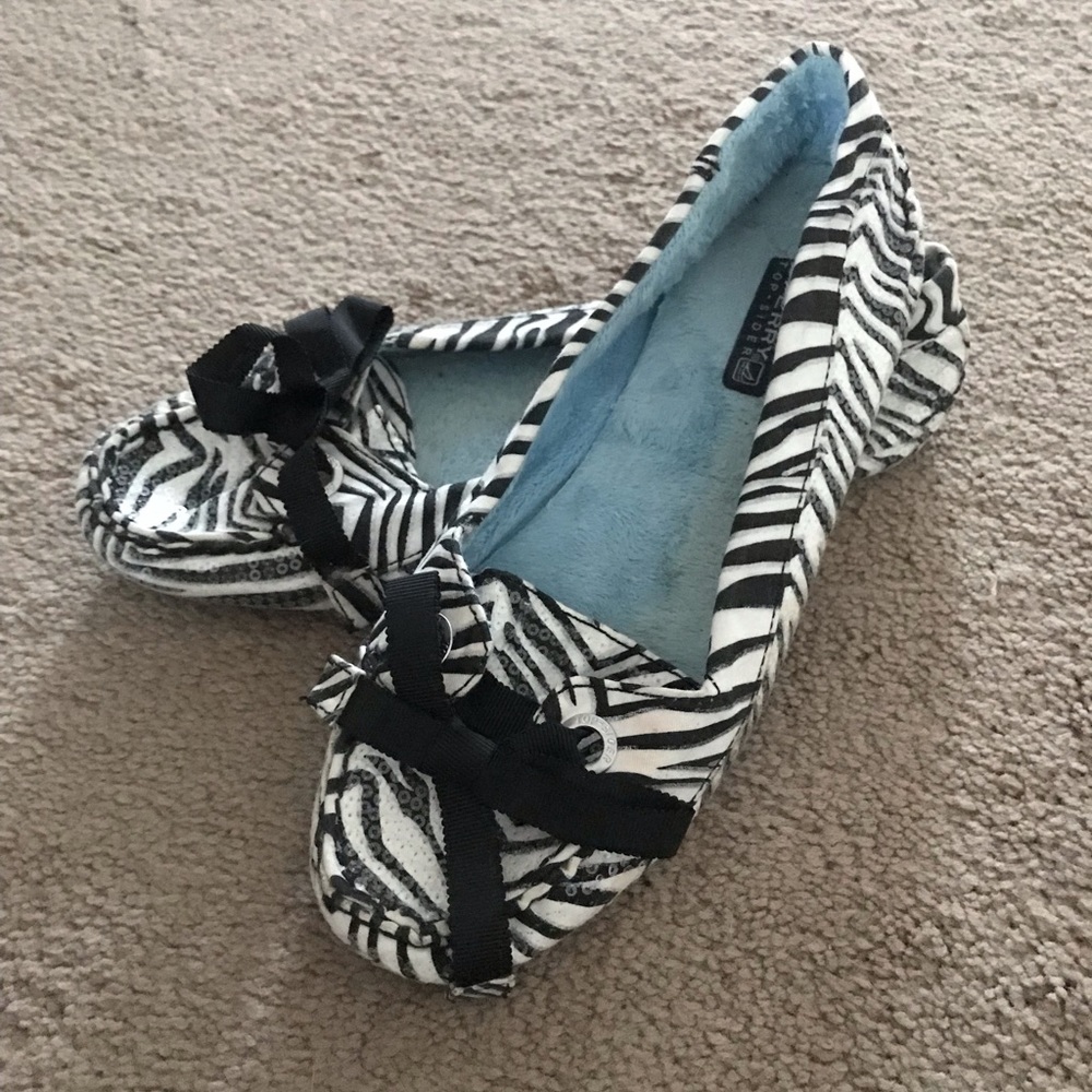 Sperry zebra print slippers